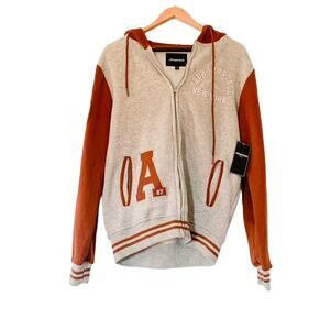 Aeropostale-87 Varsity Zip Up-Hoodie-Sweatshirt-Cotton Blend-Gray-Orange-Mens-M